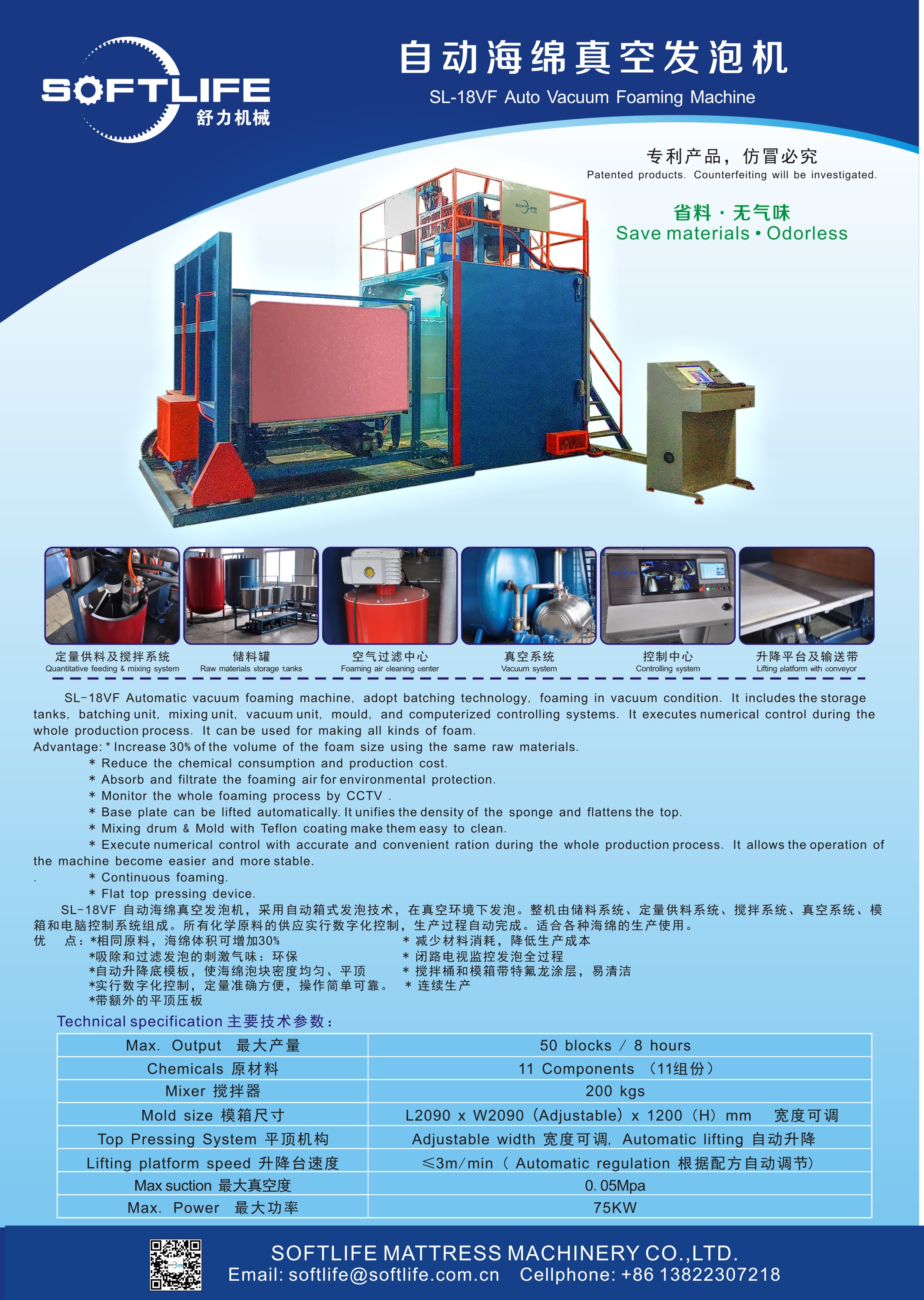 Máquina de espuma de vacío de PU de bloque horizontal continuo completamente automática